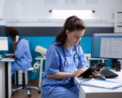 Infirmière au travail, à l'hôpital.